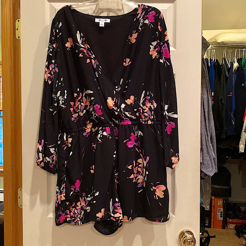Black and pink/peach romper